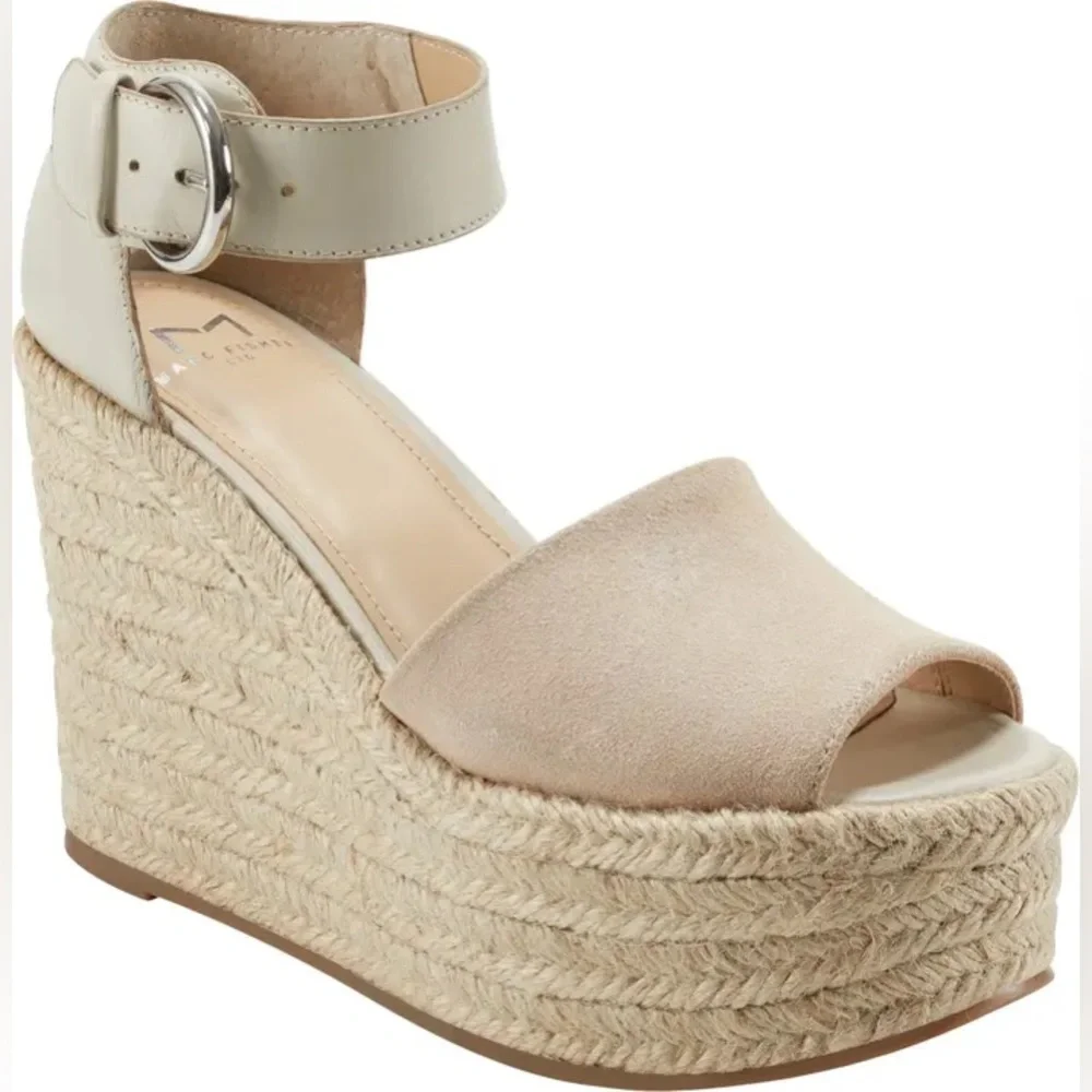 Marc Fisher LTD Genuine Leather Espadrille Platform Sandals